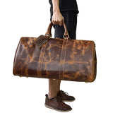 Unisex Vintage crazy horse leather weekend bag 24 Men Thickness Real leather tote Big Genuine leather travel duffel messenger