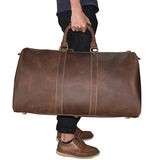 Unisex Vintage crazy horse leather weekend bag 24 Men Thickness Real leather tote Big Genuine leather travel duffel messenger