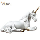 VILEAD Nordic Resin White Unicorn Horse Statue Animal Figurines Modern Home Office Decoration Living Room Fairy Garden Decor