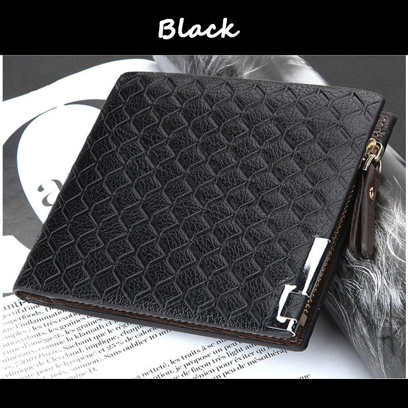 Vintage Mens Walle Fashion Plaid Leather Shor Walle Men Trifold Cards Holder Zipper Coin Pocke Bag Male Small Money Purse