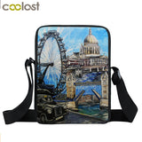 Vintage Oil Painting London landscape / Eiffel Tower Small Shoulder Bag Men Women Handbags Teenage Messenger Bag Crossbody Bags