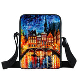 Vintage Oil Painting London landscape / Eiffel Tower Small Shoulder Bag Men Women Handbags Teenage Messenger Bag Crossbody Bags