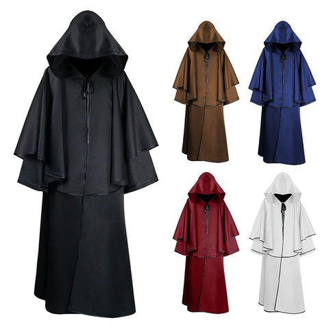 Vintage Unisex Men and Women Medieval Cape Long Sleeve Oversize Hood Robe Black Renaissance Larp Coat Cape Witch Wizard Fantasy