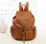 Vintage Women Backpack for Teenage Girls Scho Bags Large Drawstring Backpacks High Quality PU Leather Black Brown Bag XA658H