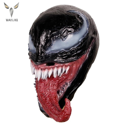 WAYLIKE Venom Mask Halloween Dark Cosplay Superhero Venom Long Tongue Latex Horror Mask Halloween