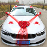 Wedding Car Decor Artificial Flower Heart-shaped Wreath Garland With Sucker Pull Bow Ribbon Decor For Car Door Front View Mirror