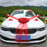 Wedding Car Decor Artificial Flower Heart-shaped Wreath Garland With Sucker Pull Bow Ribbon Decor For Car Door Front View Mirror