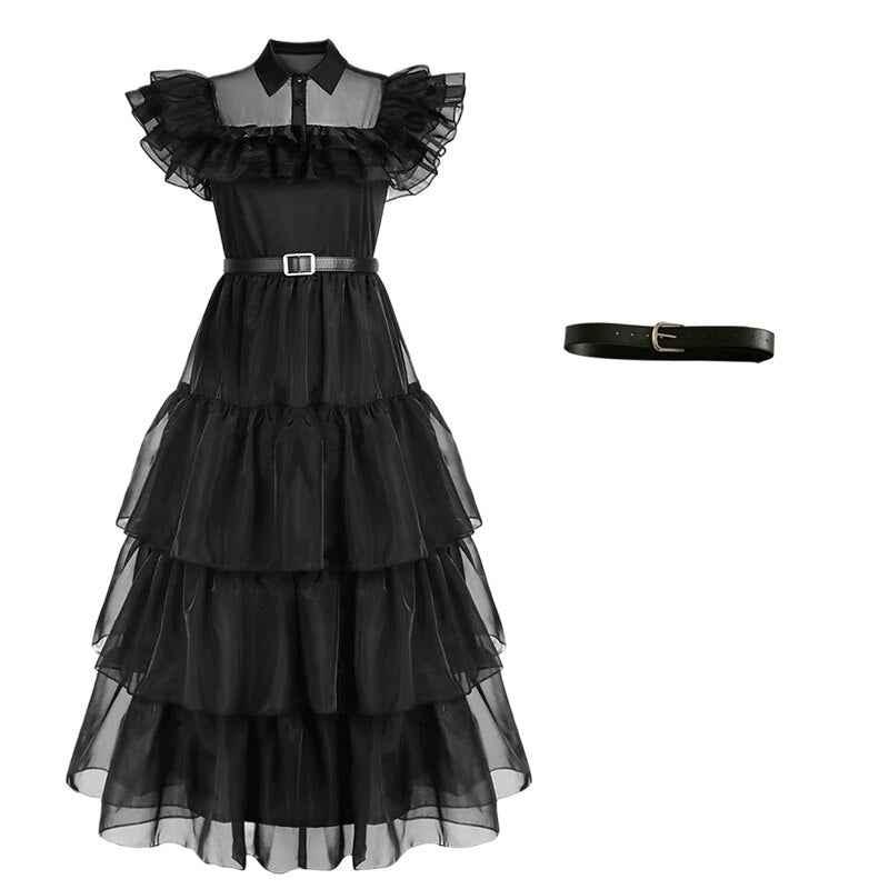 Wednesday Addams Dress Cosplay for Girl Kids Black Gothic Dresses Wednesday Cosplay Costumes Halloween Party Women Clothes