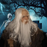 White Fancy Dress Costume Wizard Old Man Wig Mask Beard Set Christmas Halloween Grandpa Latex Mask Halloween Headgear