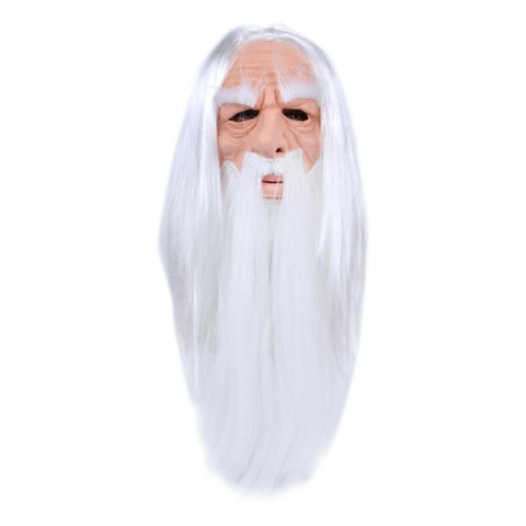 White Fancy Dress Costume Wizard Old Man Wig Mask Beard Set Latex Christmas Halloween Grandpa Party Mask Halloween Headgear Prop