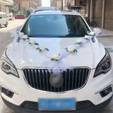 White Rose Artificial Flower for Wedding Car Decoration Bridal Car Decorations + Door Handle Ribbons Silk Flower