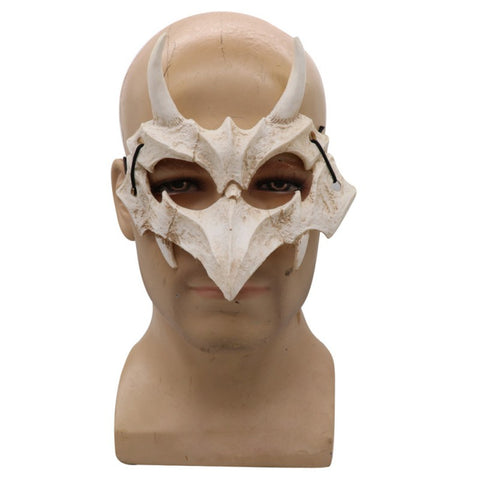White Skull Scary Half Face Mask Japanese Dragon God Mask Halloween PU Tengu Mask Masquerade Ball Party Cosplay Props