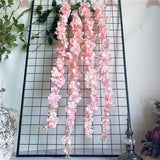 White Wisteria Flower Rattan with leaves Silk Artificial flowers celing wall Hanging Flower Vine Wedding Decoration