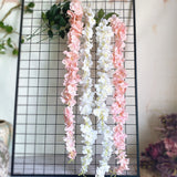 White Wisteria Flower Rattan with leaves Silk Artificial flowers celing wall Hanging Flower Vine Wedding Decoration
