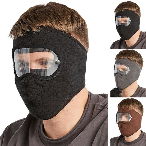 Windproof Anti Dust Face Mask Cycling Ski Breathable Masks Fleece Face Shield Hood Caps with HD Goggles Cycling Cap Balaclava