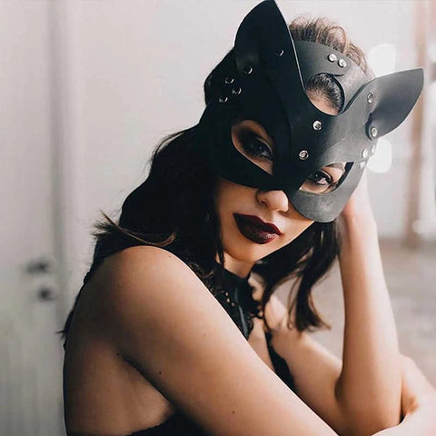 Woman Leather Cat Mask Bunny Fox Masks, Sexy Animal Half Face Mask Cosplay Halloween Party Ladies