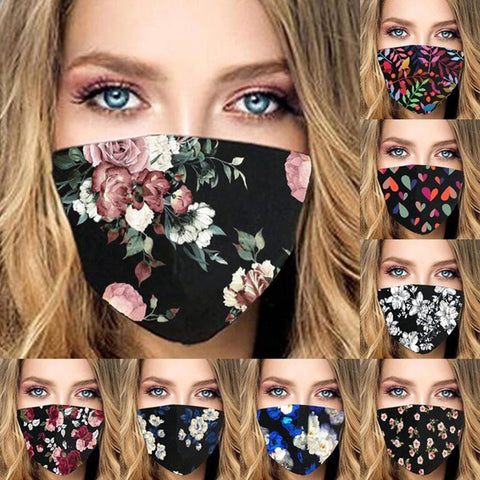 Women Flower Print Face Mask Activated Carbon PM2.5 Outdoor Mouth Mask Washable Reusable Mouth Cover Fabric Masks