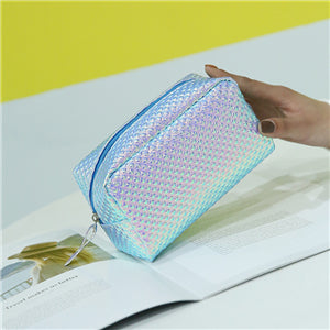 Women Laser Cosmetic Bag Mermaid Holographic Make Up Box Scale Studen Pencil Case Toiletry Wash Box PU Clutch!