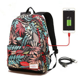Women USB charging laptop backpack for teenage girls scho backpack bag Printing Female Backpacks for college students