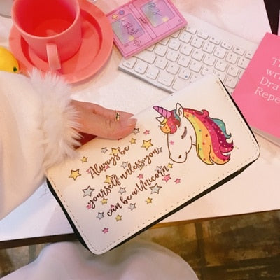 Women Wallets 2018 Unicorn Series Long Walle Cartoon Pu Studen Purses Mobile Bag Girls New Cute Pink Zipper Clutch