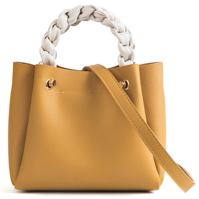 2pcs/se Braided Handle Handbag Fashion PU Leather Shoudler Bags Solid Sof Single Casual Totes Women Fashion Composite Bag