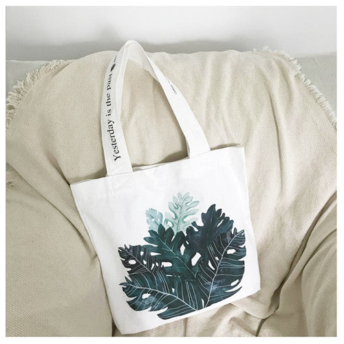YILE Cotton Canvas Big Green Leaf Eco Shopping Shoulder Tote Messenger Bag CY06