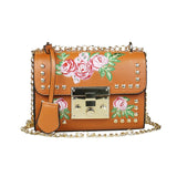 Women Embroidery Flower Flap Bag Designer PU Leather Fashion Rive Messenger Bags Feminina Ladies Small Shoulder Bag Sac