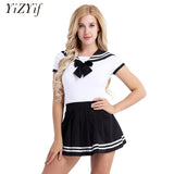 YiZYiF Sexy Cosplay Diaper Lover ABDL Adult Baby Romper Women Skirt Suit Schoolgirl Uniform Anime Role Play Costume