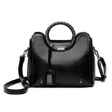 Brown leather ladies handbag women's shoulder bag Gray retro round handle tote bag Shoulder messenger bags cross body