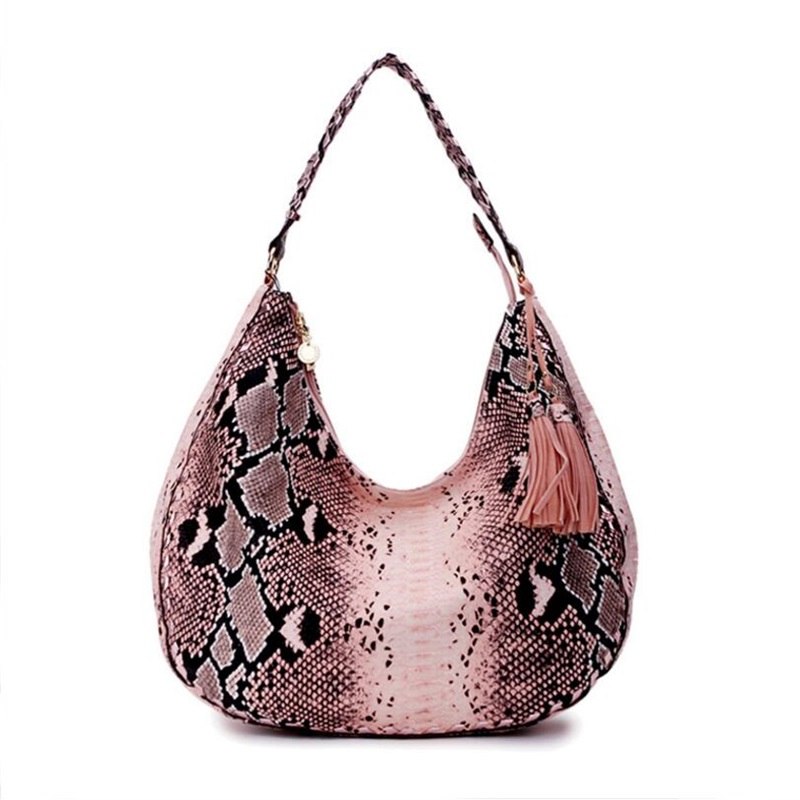 brand designer snake handbag women serpentine leather bag female hobos shoulder bags with tassel large casual leather tote bag