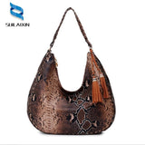 brand designer snake handbag women serpentine leather bag female hobos shoulder bags with tassel large casual leather tote bag