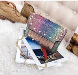 brand women crossbody bags for ladies shoulder messenger bags small colorful sequined chains diamond Flap handbag with beading