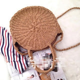 by dhl or fedex 50pcs Handmade Rattan Woven Round Handbag Vintage Retro Straw Rope Knitted Messenger Bag Lady Fresh Paper Bag