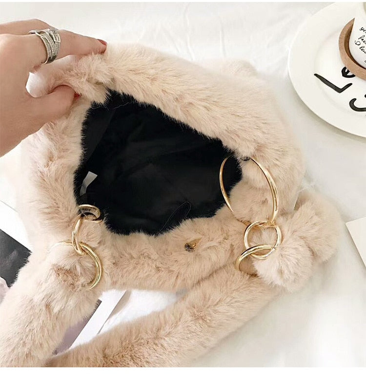 fashion winter faux fur women designer shoulder bag female clutch envelope bags plush purse sling messenger bags for Girls