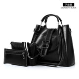 fashion women 3 piece bucke messenger bag oil skin faux leather crossbody shoulder bags ladies composite bags handbags