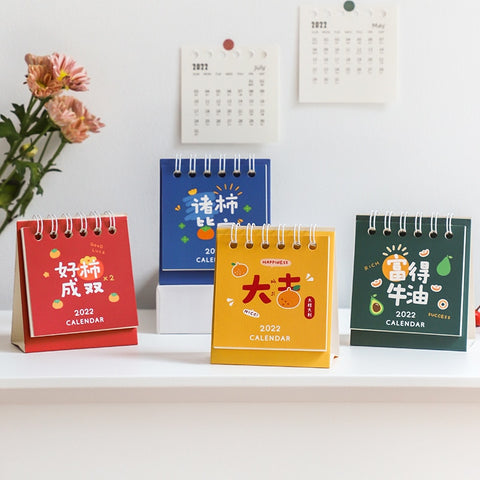 2022 Mini Simple Desk Calendar Colorful Fruit Style Portable Daily Planner Table Schedule Yearly Agenda School Supplies