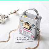 late women shoulder bag mini size chain square box shape with cute robo image small fashion bag for girls