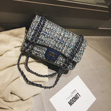 lock small square bag woolen shoulder messenger bag with lid bag chain handbag