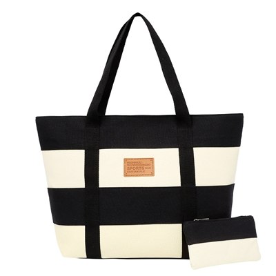 Striped Women Beach Canvas Bag Patchwork Hobo Handbags Ladies Large Shoulder Bag Totes Casual Shopping Bags with Purse