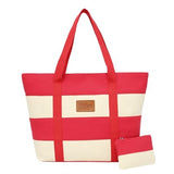 Striped Women Beach Canvas Bag Patchwork Hobo Handbags Ladies Large Shoulder Bag Totes Casual Shopping Bags with Purse