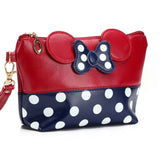 mickey minnie Cosmetic Bags Women Makeup Bag New Cartoon Large Bow tie clutch Women Packages PU Leather Bag