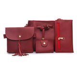 nice on sale se of 4 women plain pu leather shoulder bag small fashion bow tassel cross body bucke bag