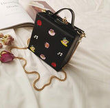 pu cartoon character embroidery flowers alphabe Alice box bag gold chain ladies handbag shoulder bag messenger bag