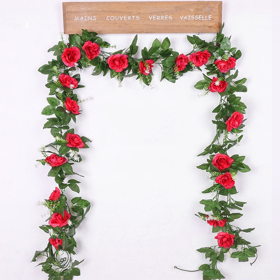 silk artificial rose vine hanging flowers for wall decoration rattan fake plants leaves garland romantic wedding home decoration